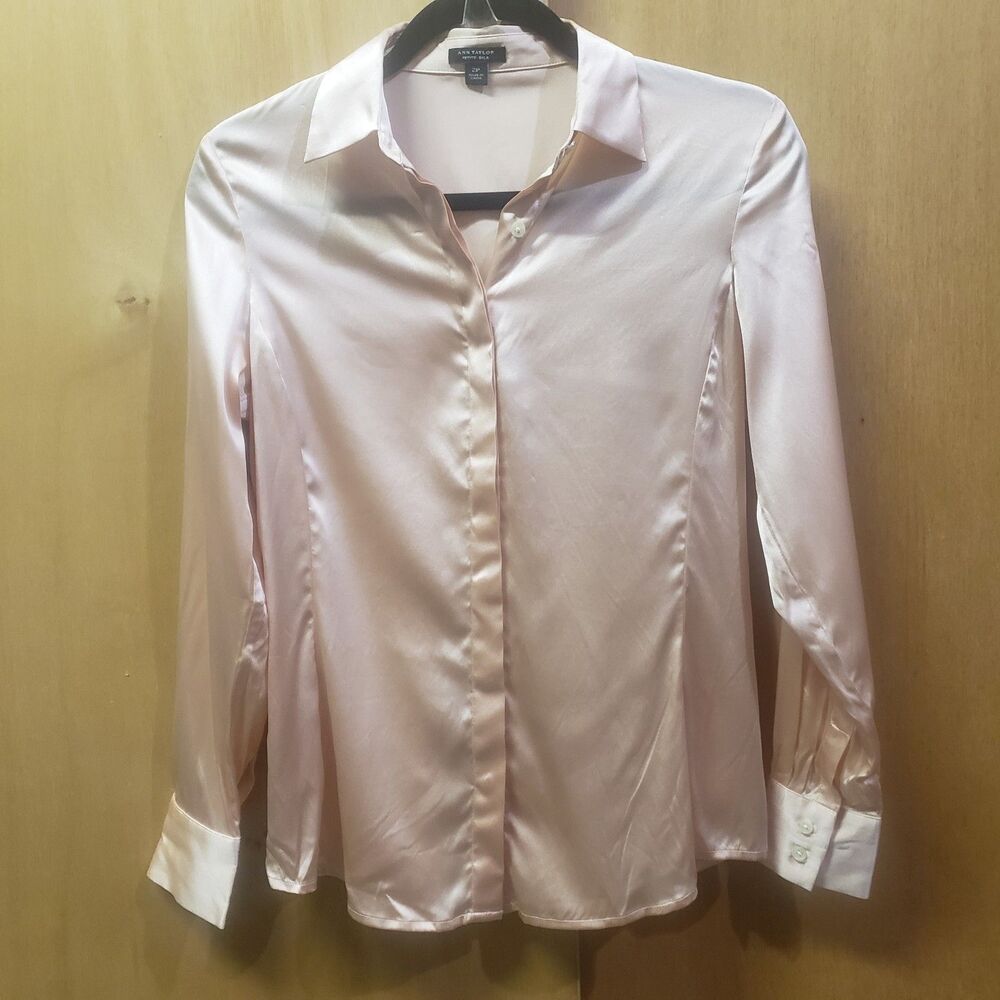Vintage black label Ann Taylor Peach 100% silk shirt 2P #B1